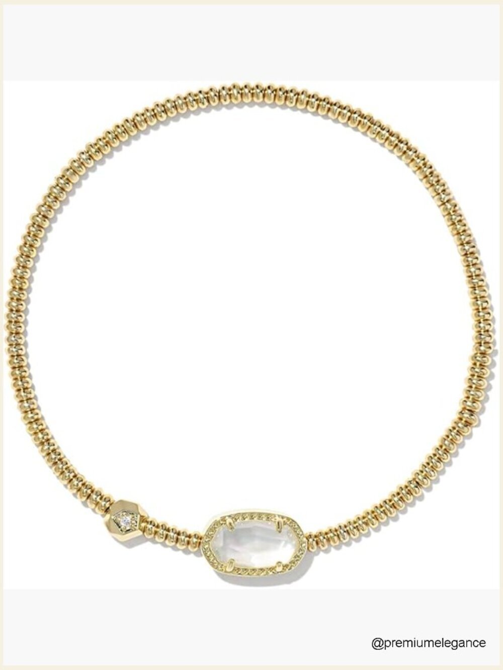 Stretch Bracelet with Mother of Pearl - Gold Plated Brass - Round Stone